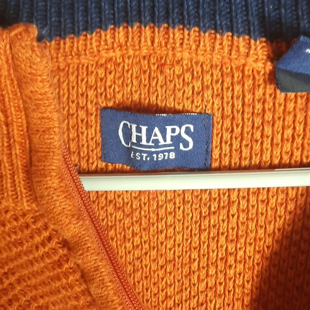 Chaps Mens Pullover 100% Cotton Sweater XL Orange Long Sleeve Textured